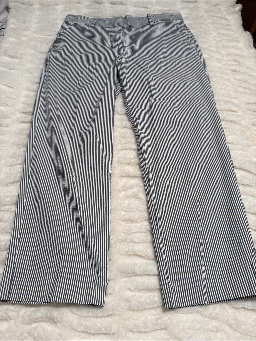 LOFT Women's Navy and White Striped Straight-Leg Pants